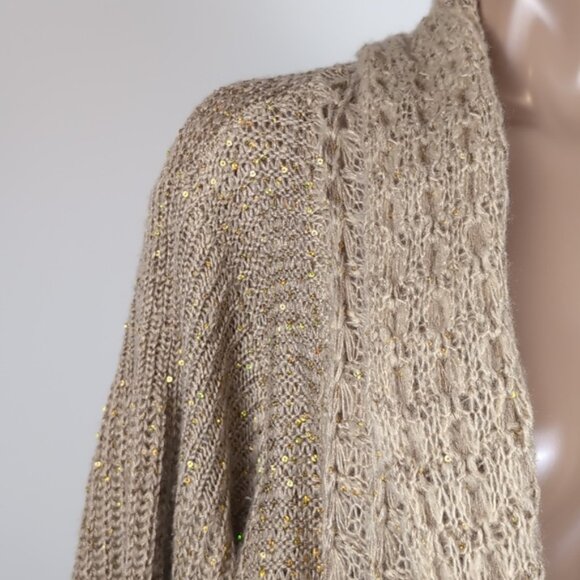 Orange Cocoon Cardigan Sweater Open Knit Flare Sleeve Metallic Gold Neutral - Picture 4 of 13